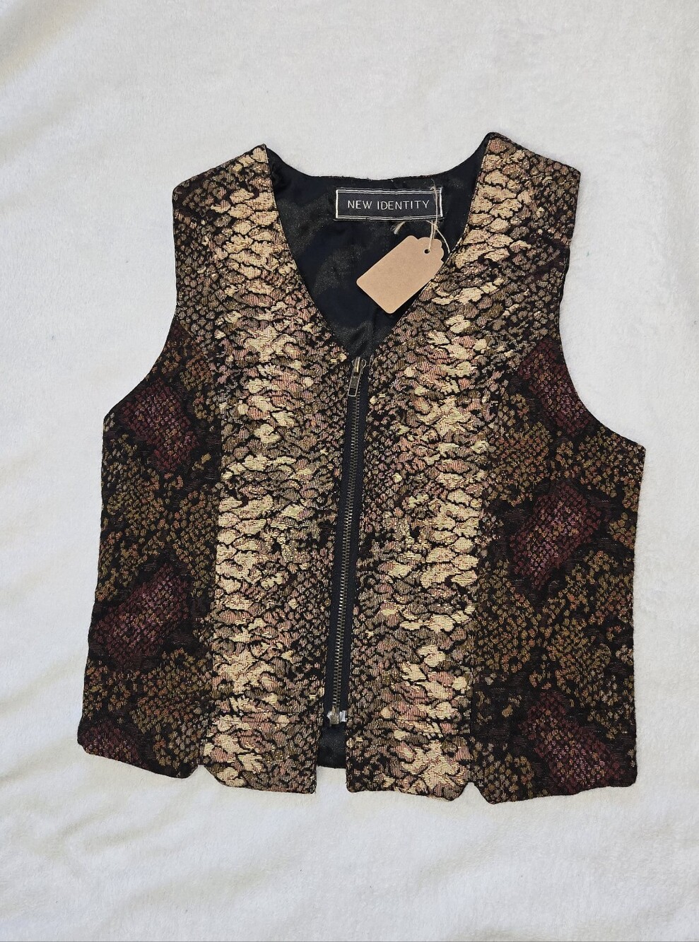 New Identity Metallic Gold & Black Brocade Zip-Front Vest